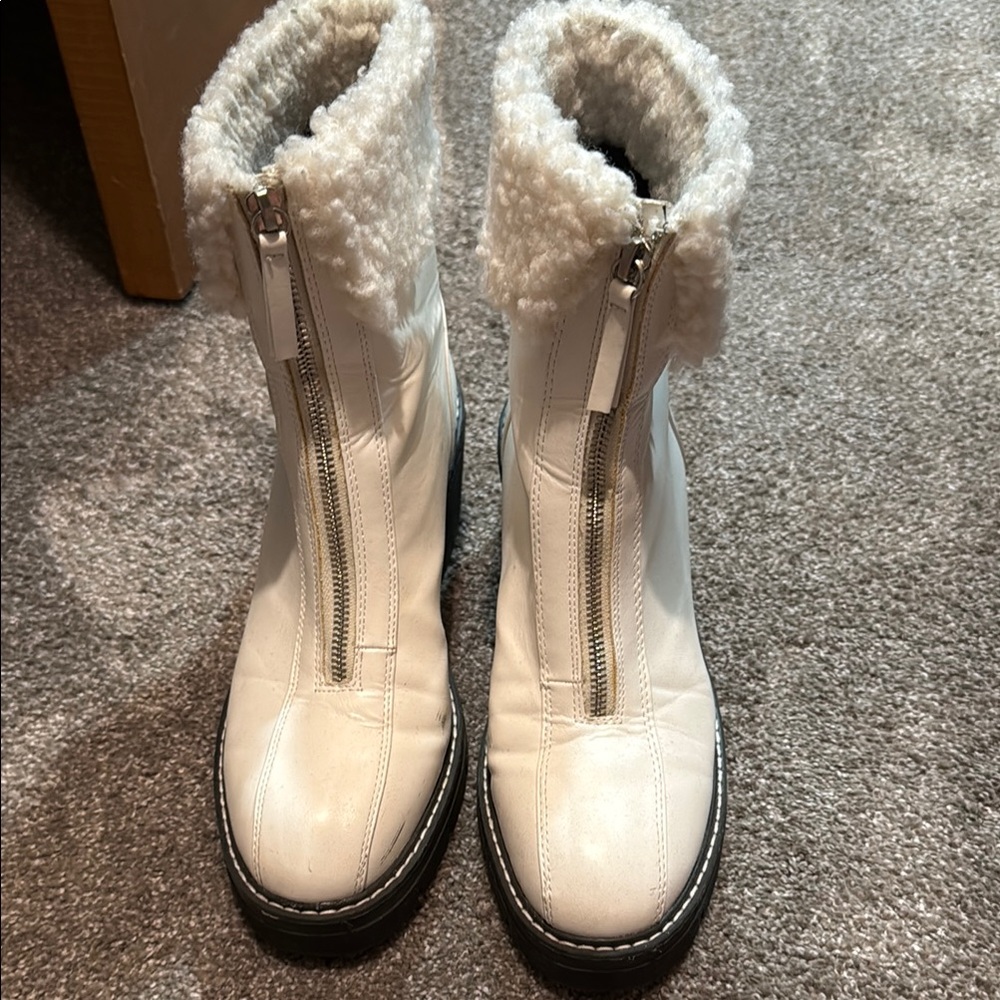 Charles David White Winter & Rain Boots with Faux Fur Lining